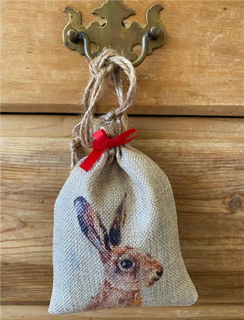 Hare Portrait, natural lavender bag