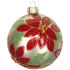 Gold Glass Ball w Red Poinsetta